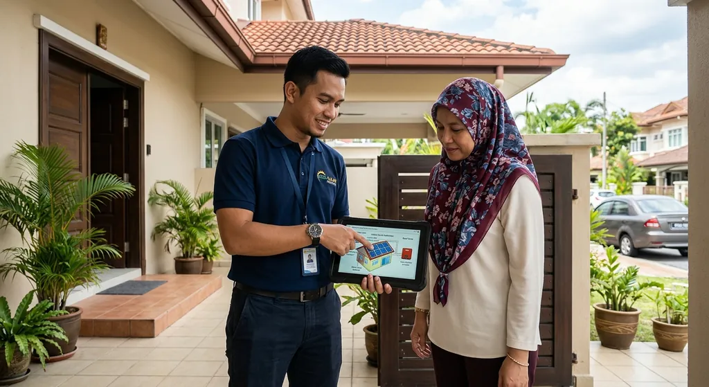Consultant showing a solar panel proposal to a homeowner